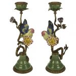 Paire bougeoirs oiseaux colorés