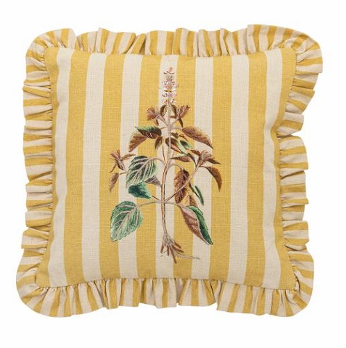 coussin jaune brodé fleur Coussin jaune brodé à fleur – Image 1